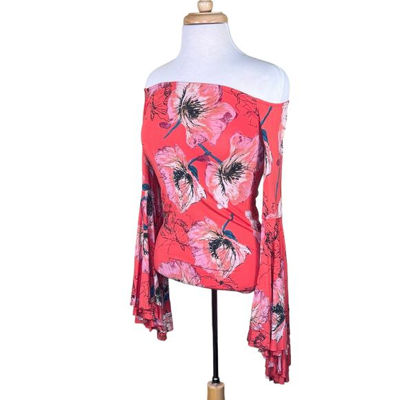 We the Free Off the Shoulder Floral Dramtic Wide Bell Sleeves Boho Knit Top XS-S - Picture 9 of 12